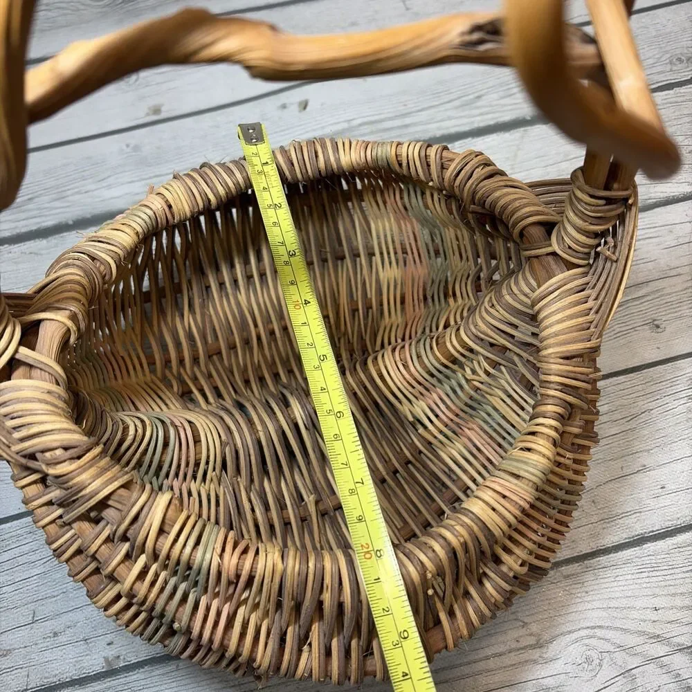Vtg Woven Berry, Egg Butt Basket Handle God's Eye Gather Farm Twisted Handle